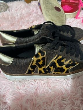 Michael Kors Black & Brown Leopard-Accent Low-Top Sneakers